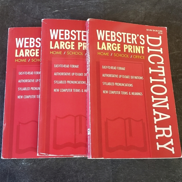 Webster Large Print Dictionary Paperback Book (set of 3) - Picture 1 of 2